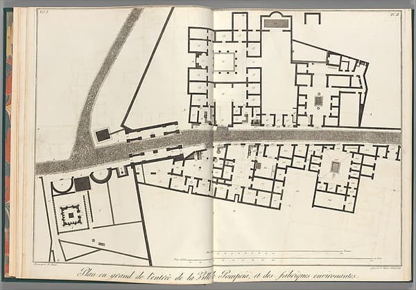 Large plan of the entrance of the town of Pompeii, and its surrounding buildings, from "Antiquités de Pompeïa, tome premier, Antiquités de la Grande Grèce..." (Antiquities of Pompeii, volume one, Antiquities of Great Greece...), volume 1, plate 2