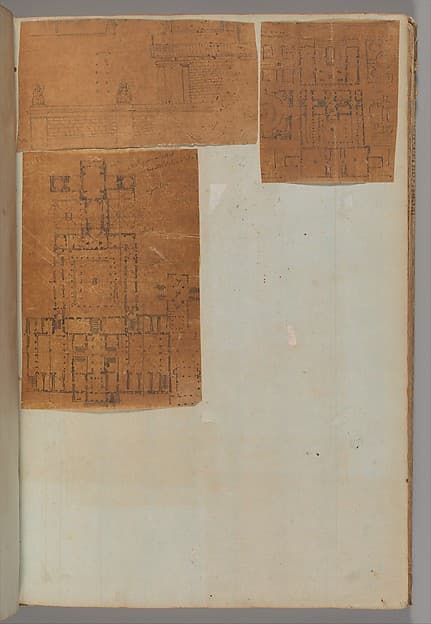 Page from a Scrapbook containing Drawings and Several Prints of Architecture, Interiors, Furniture and Other Objects