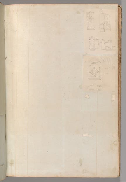 Page from a Scrapbook containing Drawings and Several Prints of Architecture, Interiors, Furniture and Other Objects