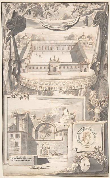 A Reconstruction of the Thermae of Nero (above) and a View of the Ruins (below)