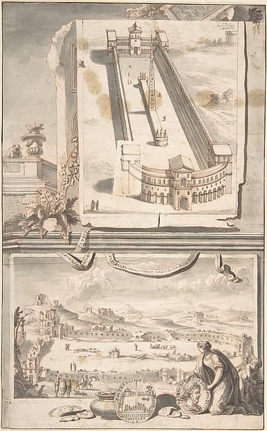 Reconstruction of the Circus of Caracalla (above) and a View of the Ruins (below)