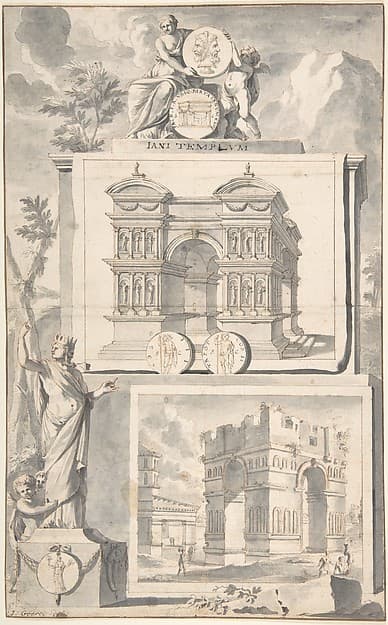 A Reconstruction of the Temple of Janus (above) and a View of the Ruins (below)