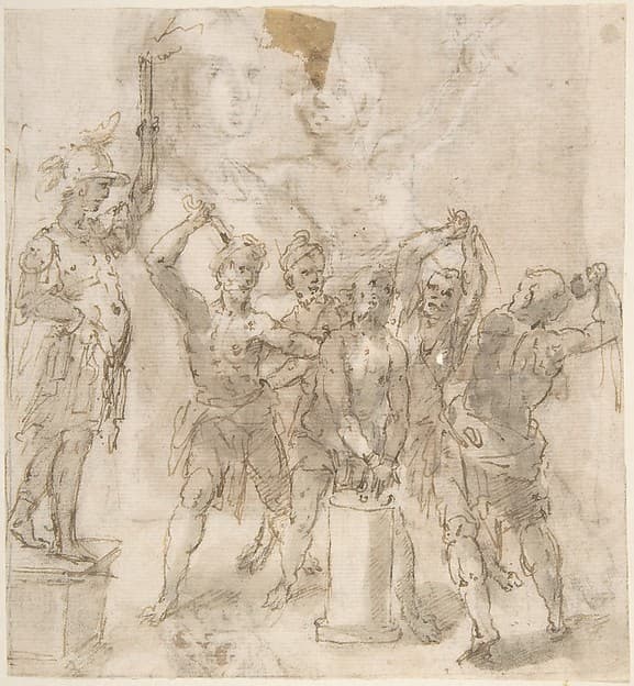 The Flagellation of Christ (recto); Madonna and Child and Unrelated Figure Studies (verso)