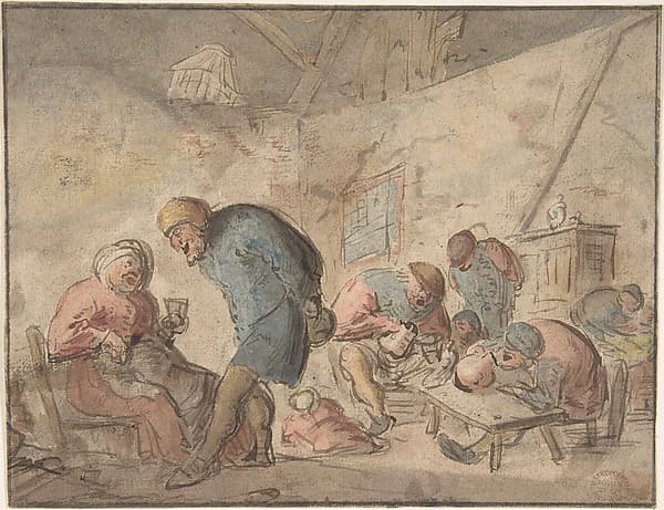 Peasants Drinking, verso: sketches of peasants