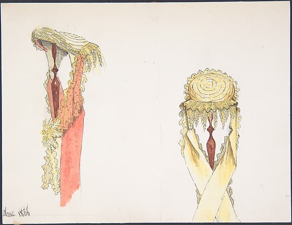 Two Views (Side and Front) of a Hat on a Stand