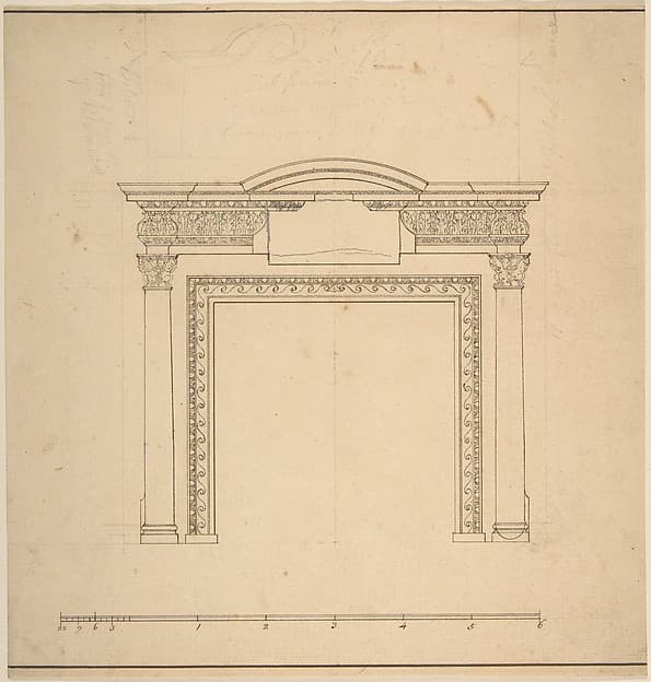 Design for a Chimneypiece with a Frieze with Floral Decoration and Capitals Decorated with Animals
