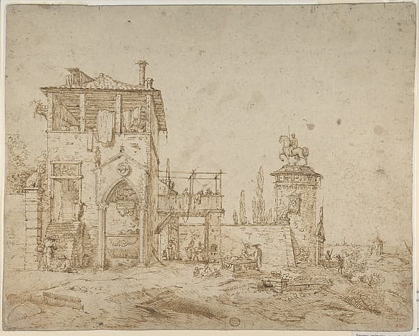 Fanciful Landscape (Landscape with Villa Building and Equestrian Monument)