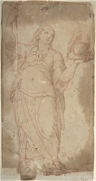 Figure Holding a Spear and a Helmet