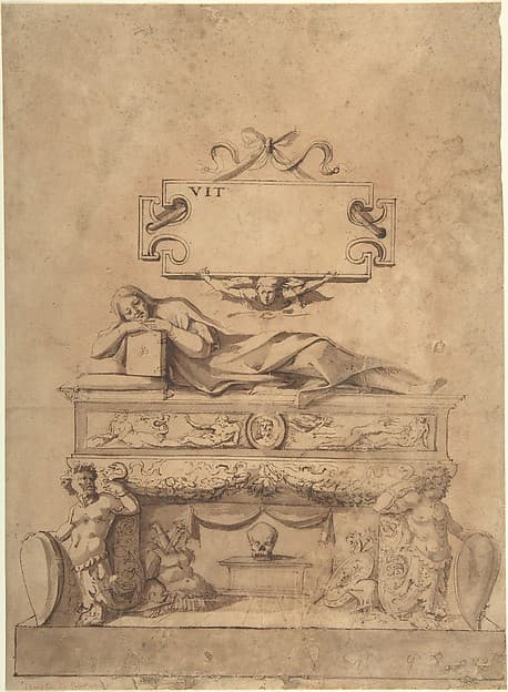 Tomb Design with Reclining Figure on Sarcophagus