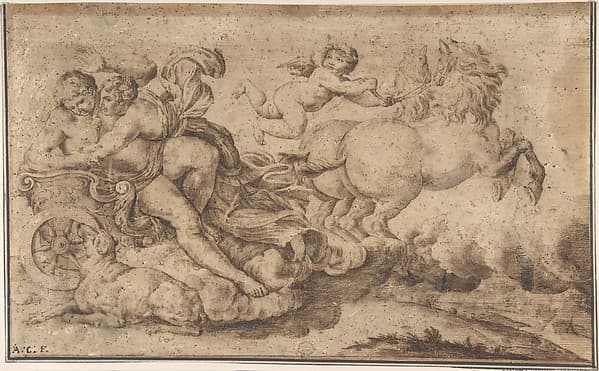 Aurora and Cephalus: Engraver's study after decoration in the Galleria Farnese, Rome