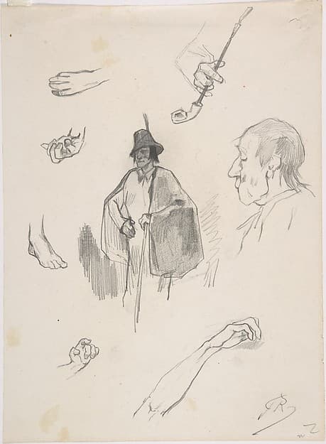 Sheet with figures, details of hands and feet