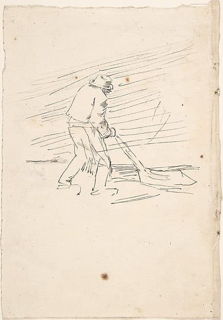 Study of a man pushing a plow