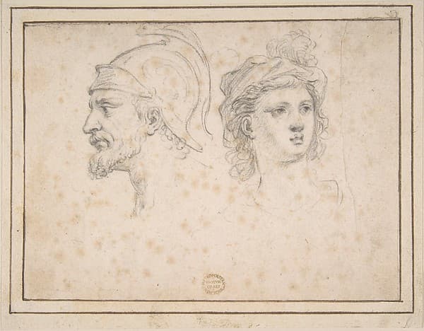Head of a Bearded Soldier in Profile, Head of a Young Woman in Three-Quarter View