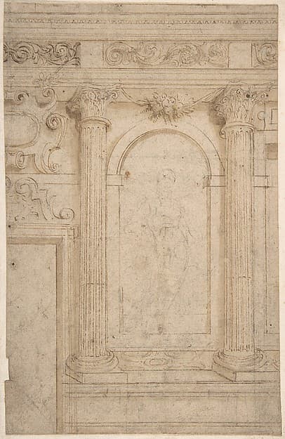 Architectural Design with Two Columns and Figure