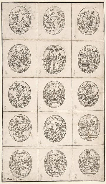 15 Oval Scenes From the Life of Christ and a Scene of a Saint Adoring the Holy Cross