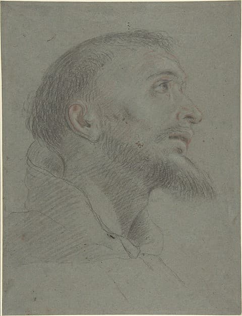 Bust-Length Study for the Head of Saint Francis in Near Profile Facing Right