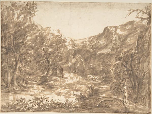 Landscape with Figure Standing on a Bridge