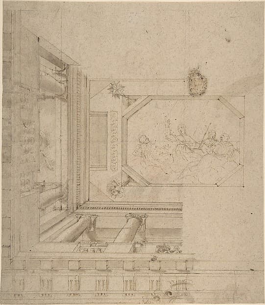 Architectural Elevation, Part of a Ceiling and Balustrade