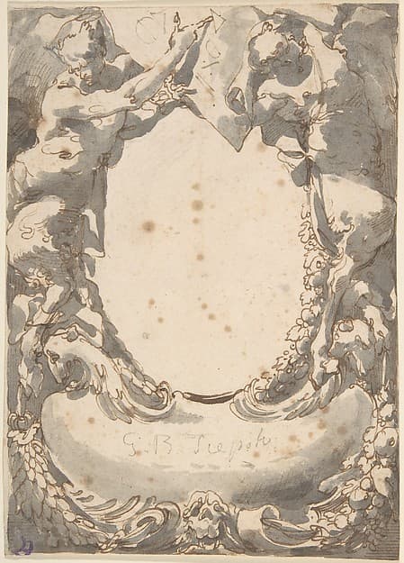 Design for a Double Cartouche flanked by Satyrs (Frontispiece?)
