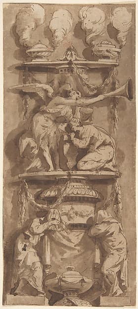 Design for a Funerary Monument or Epitaph with Mourning Figures