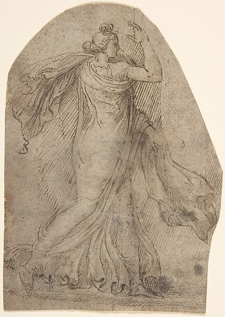 Female Figure in Antique Style Dress, Striding to the Right