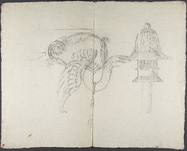 Design for a chandelier: detail of a swan holding a candlestick