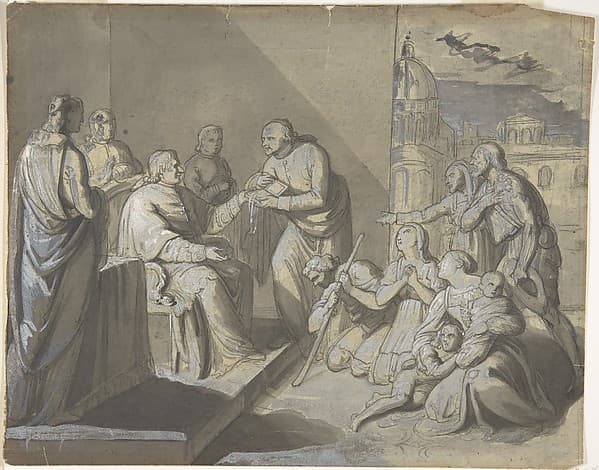 Scene with the Presentation of a Saint's Relic (recto); Head of a Woman (verso)