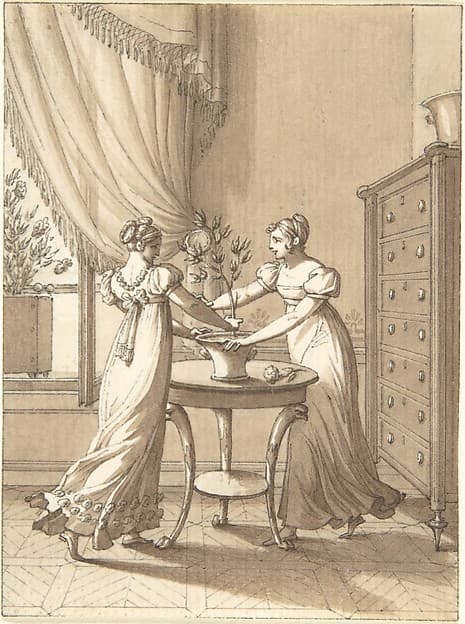 Design for a Book Illustration: Two Women Dancing around a Plant