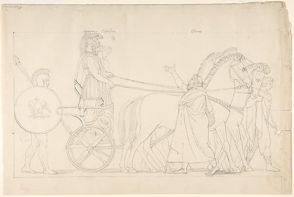 Composition from the Tragedies of Aeschylus, plate 17 (recto); Goddess Statue from the Suppliants, plate 7 (verso)