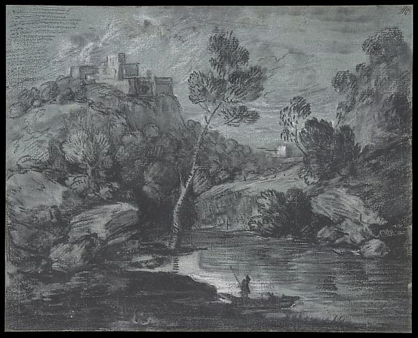 Mountain Landscape with a Castle and a Boatman