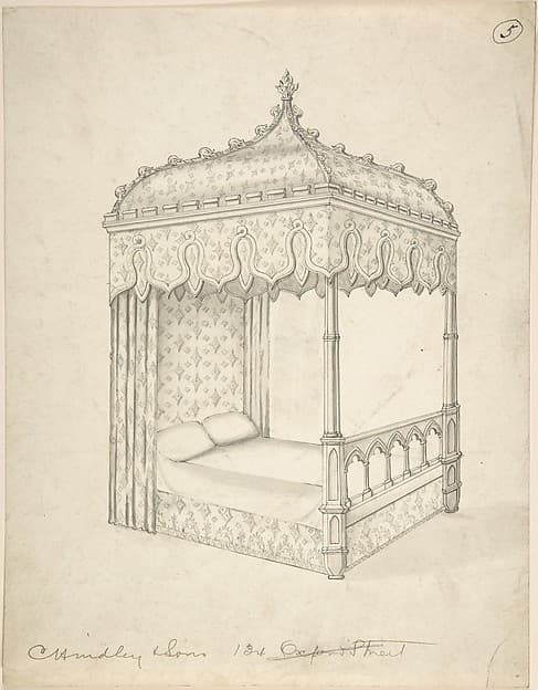 Design for a Gothic Bed with Canopy