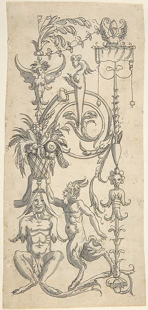 Candelabra Grotesque with a Crouched Satyr Carrying a Fruit Basket