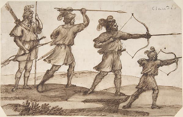 Three Archers and a Figure with a Spear