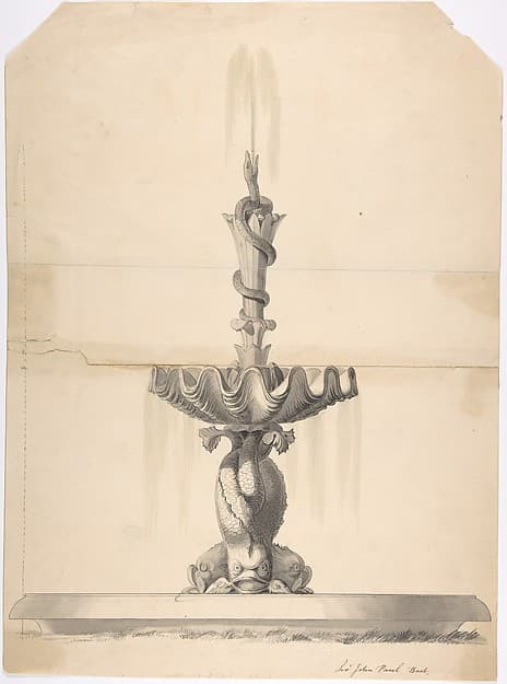 Design for a Fountain with a Shell Basin Supported by Three Dolphins and Surmounted by a Snake Spouting Water