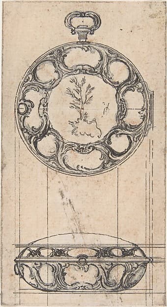 Design for a Gold Watchcase Showing Front and Elevation
