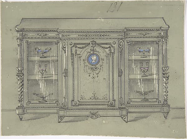 Design for a Cabinet with Glass Doors and a Porcelain Plaque