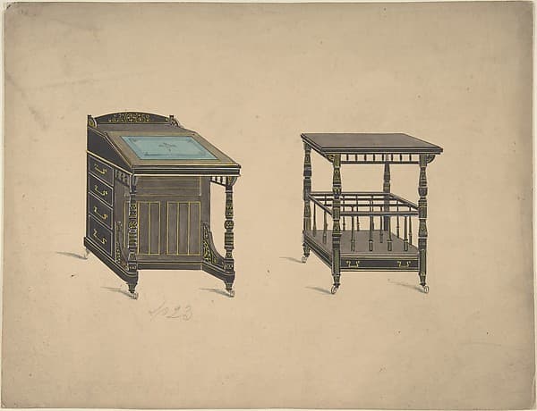 Design for a Desk on Wheels and a Canterbury Table on Wheels