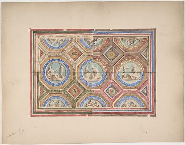 Design for Coffered Ceiling in Four Alternate Color Schemes, Empress Eugenie's Hotel