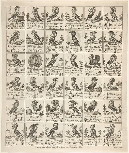 Sheet of Rebuses with Birds with Human Heads