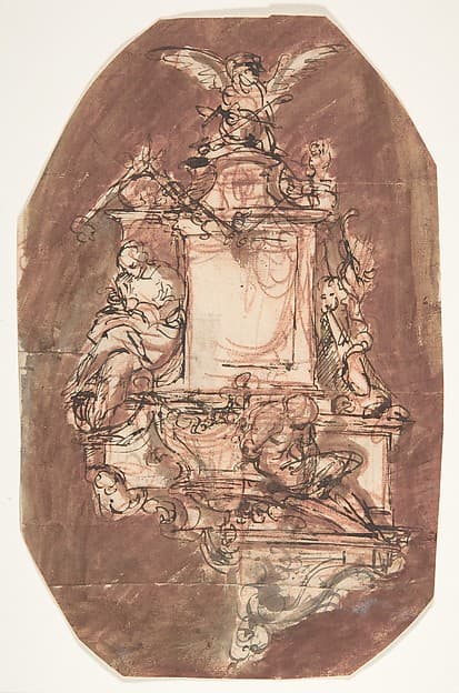 Design for a sepulchral monument; verso: Fragment of a letter and notes