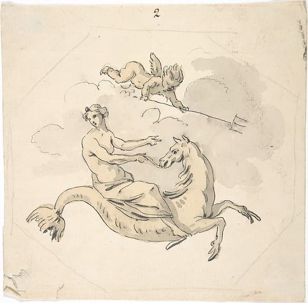 Ceiling Design of a Nereid Mounted on a Hippocamp with Putto