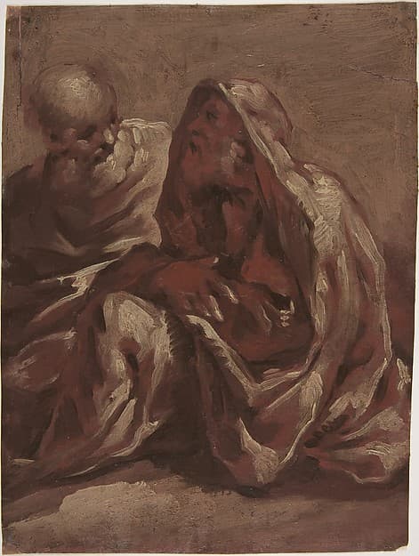Two Seated Bearded Male Figures