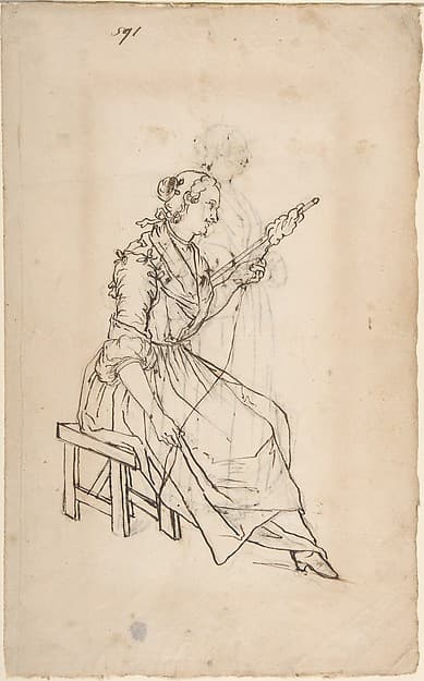 A Woman Spinning (recto); A Woman Holding a Bundle (verso)
