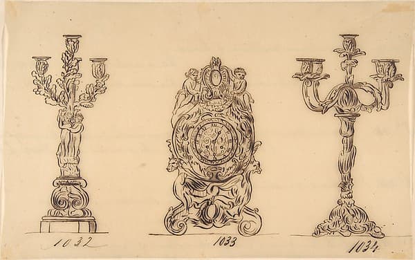 Designs for a Clock and Two Candelabras