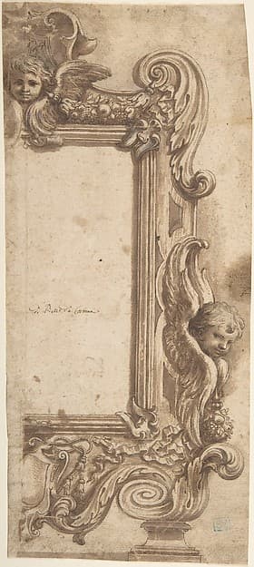 Design for a Half Frame Decorated with Angels, Volutes and Garlands.
