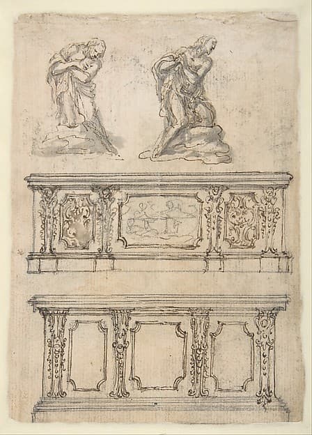 Studies for a Kneeling Figure of Christ and Altar Fronts.