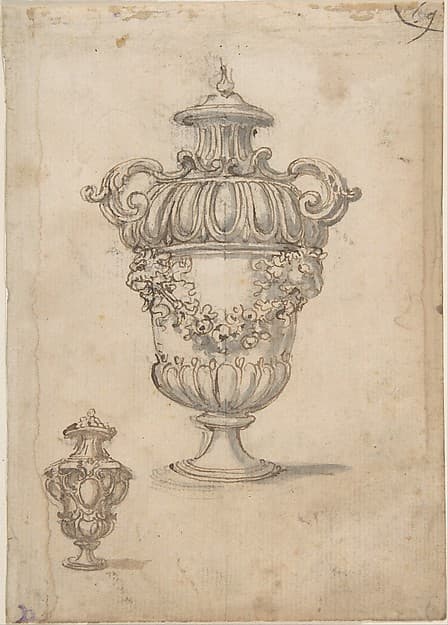 Two Designs for Vases (recto); Design for Candle Stick (?) (verso)