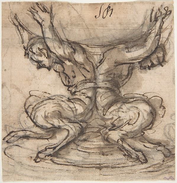Design for the Base of a Vessel with Two Satyrs.