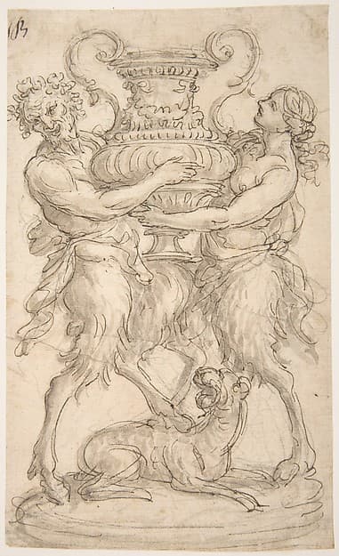 Design for a Sculpture consisting of a Satyr and Satyress holding a Vase