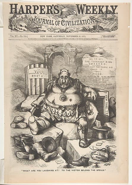 "What Are You Laughing At? To the Victor Belong the Spoils" (from "Harper's Weekly," vol. 15, p. 1097)
